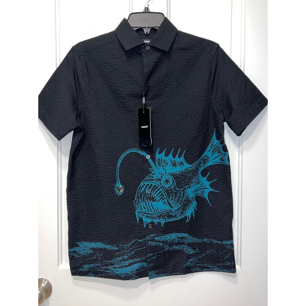 NWT Murano Mens Slim Fit Angler Fish Shirt Shape of Water Short Sleeve S
